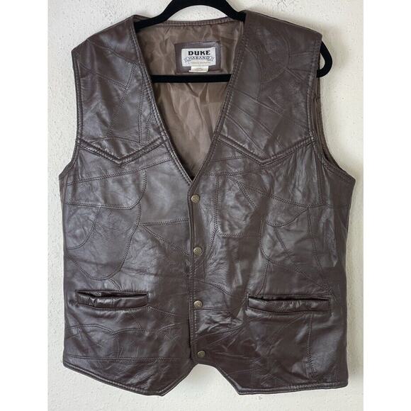 100% Genuine Leather Duke Haband Men's M Dark Brown Motorcycle Snap-Down Vest - Picture 1 of 13